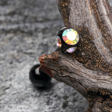 Detail View 1 of Colorline PVD Aurora Gem Ball Steel Barbell Tongue Ring-Black/Aurora Borealis